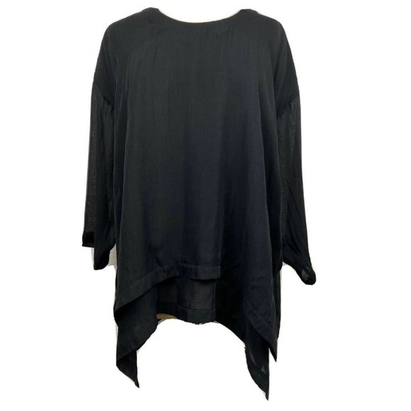 eskandar Tops - Eskandar Blouse OS Womens Black Layered Fabric Silk Oversized Lagenlook